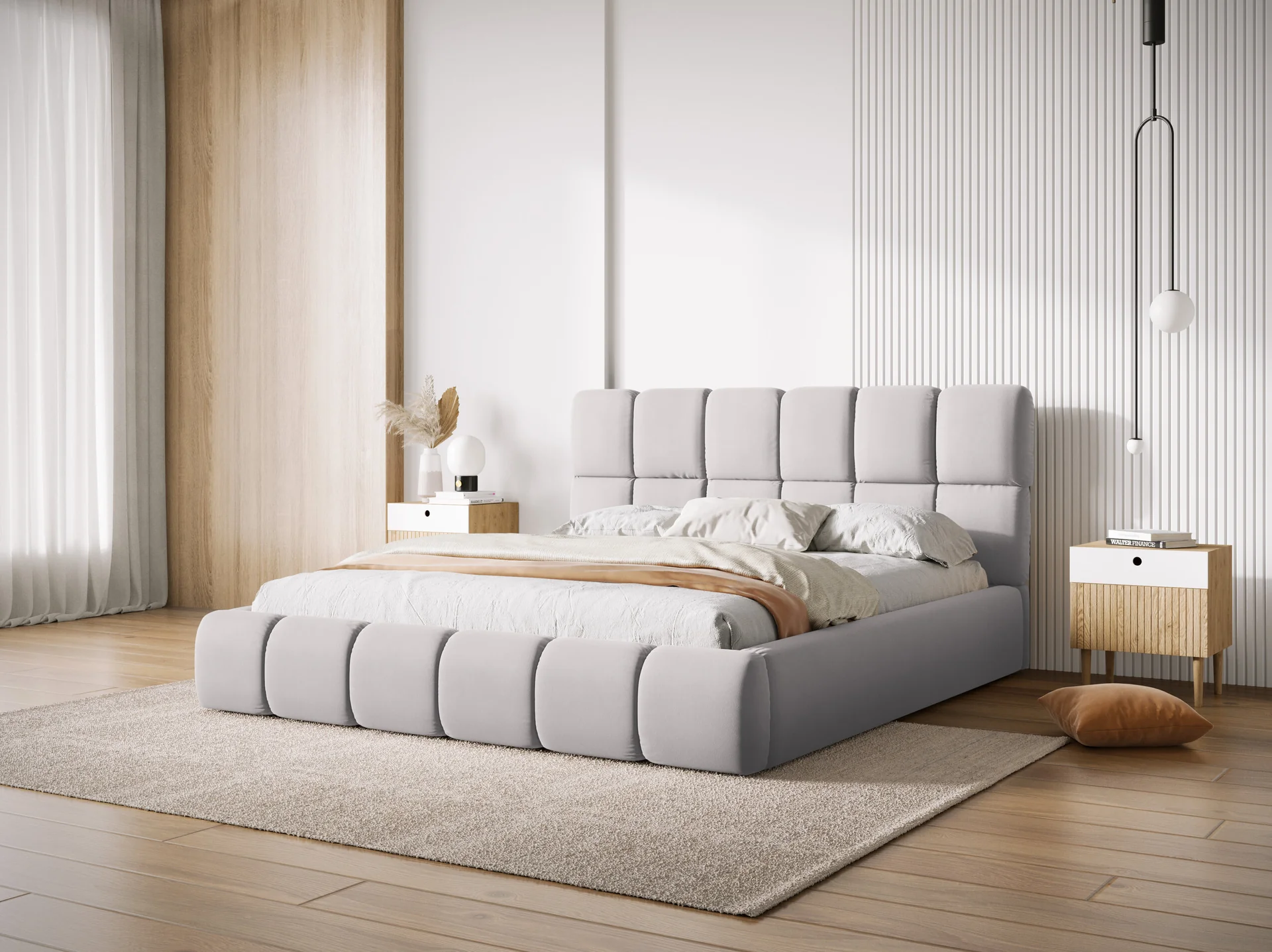 ŁÓŻKO Bellis tapicerowane, srebrne, elegancko przeszywane wezgłowie, pojemnik na pościel, nowoczesny styl, do sypialni ŁÓŻKO Bellis tapicerowane, srebrne, elegancko przeszywane wezgłowie, pojemnik na pościel, nowoczesny styl, do sypialni