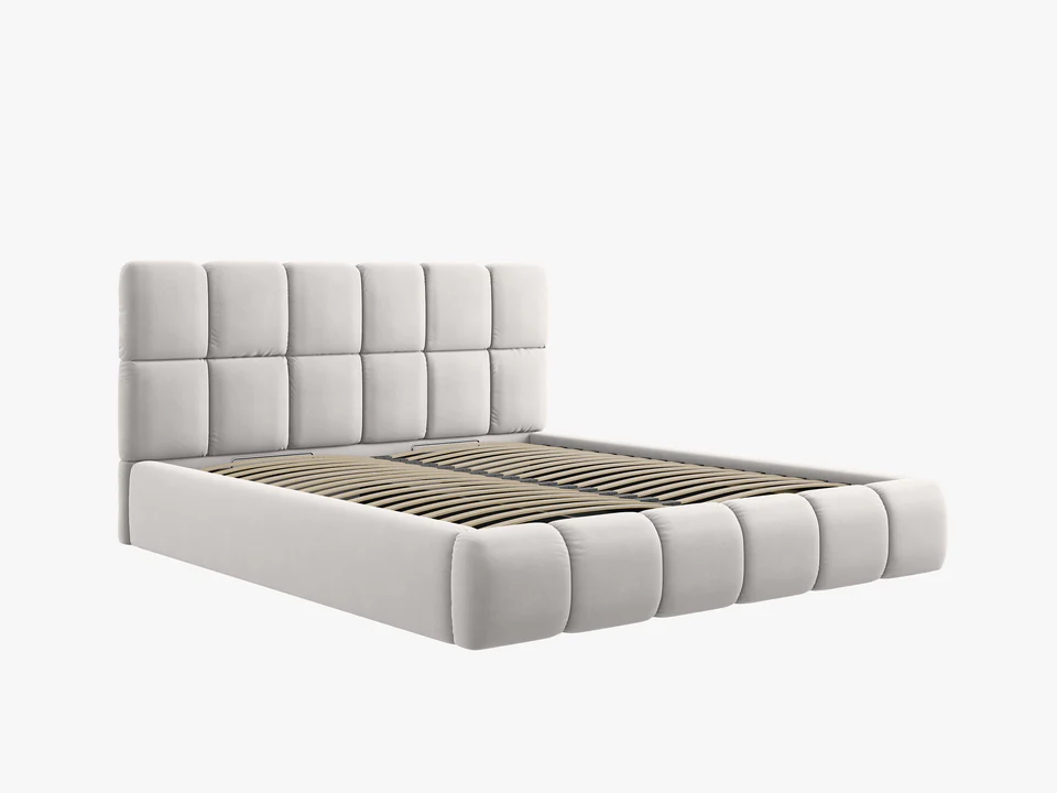 ŁÓŻKO Bellis tapicerowane, srebrne, elegancko przeszywane wezgłowie, pojemnik na pościel, nowoczesny styl, piękne ŁÓŻKO Bellis tapicerowane, srebrne, elegancko przeszywane wezgłowie, pojemnik na pościel, nowoczesny styl, piękne