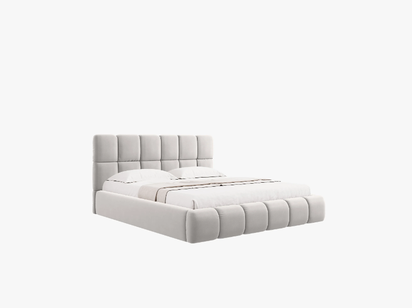 ŁÓŻKO Bellis tapicerowane, srebrne, elegancko przeszywane wezgłowie, pojemnik na pościel, nowoczesny styl ŁÓŻKO Bellis tapicerowane, srebrne, elegancko przeszywane wezgłowie, pojemnik na pościel, nowoczesny styl