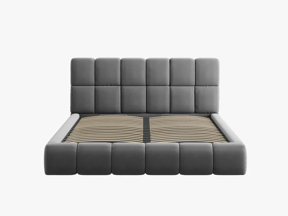 ŁÓŻKO Bellis tapicerowane, szare, elegancko przeszywane wezgłowie, pojemnik na pościel, nowoczesny styl, ekskluzywne ŁÓŻKO Bellis tapicerowane, szare, elegancko przeszywane wezgłowie, pojemnik na pościel, nowoczesny styl, ekskluzywne