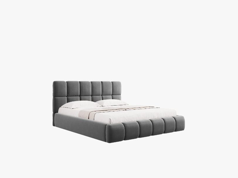 ŁÓŻKO Bellis tapicerowane, szare, elegancko przeszywane wezgłowie, pojemnik na pościel, nowoczesny styl ŁÓŻKO Bellis tapicerowane, szare, elegancko przeszywane wezgłowie, pojemnik na pościel, nowoczesny styl