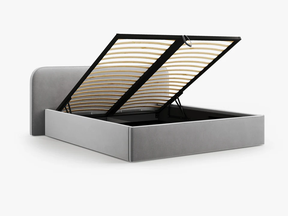 ŁÓŻKO Elizabeth tapicerowane, zaokrąglone, miękkie wezgłowie, jasnoszara tkanina, designerski styl, ekskluzywne ŁÓŻKO Elizabeth tapicerowane, zaokrąglone, miękkie wezgłowie, jasnoszara tkanina, designerski styl, ekskluzywne