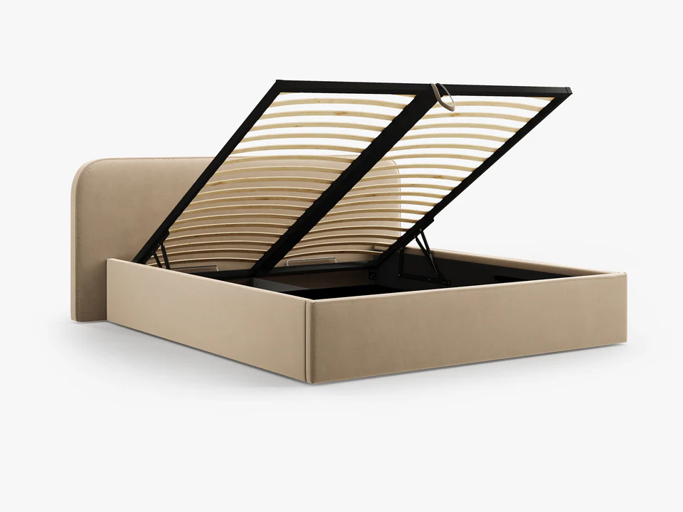 ŁÓŻKO Elizabeth tapicerowane, zaokrąglone, miękkie wezgłowie, piaskowa tkanina, designerski styl, premium ŁÓŻKO Elizabeth tapicerowane, zaokrąglone, miękkie wezgłowie, piaskowa tkanina, designerski styl, ekskluzywne