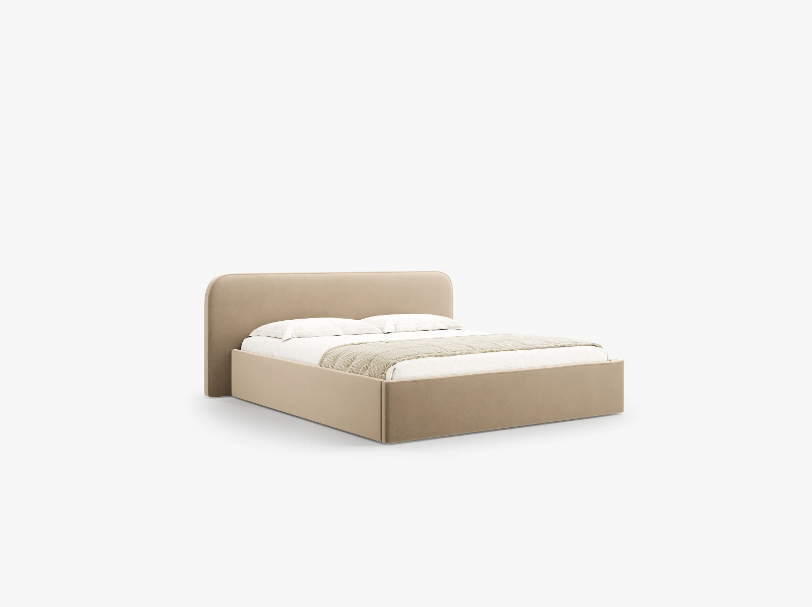 ŁÓŻKO Elizabeth tapicerowane, zaokrąglone, miękkie wezgłowie, piaskowa tkanina, designerski styl ŁÓŻKO Elizabeth tapicerowane, zaokrąglone, miękkie wezgłowie, piaskowa tkanina, designerski styl