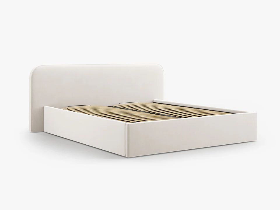 ŁÓŻKO Elizabeth tapicerowane, zaokrąglone, miękkie wezgłowie, tkanina w kolorze kości słoniowej, designerski styl, ekskluzywne ŁÓŻKO Elizabeth tapicerowane, zaokrąglone, miękkie wezgłowie, tkanina w kolorze kości słoniowej, designerski styl, ekskluzywne