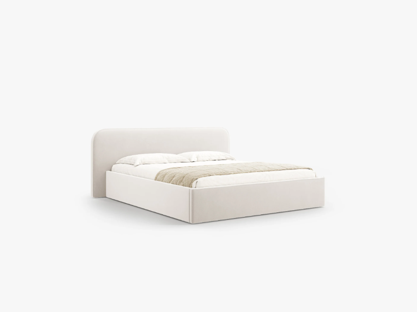 ŁÓŻKO Elizabeth tapicerowane, zaokrąglone, miękkie wezgłowie, tkanina w kolorze kości słoniowej, designerski styl ŁÓŻKO Elizabeth tapicerowane, zaokrąglone, miękkie wezgłowie, tkanina w kolorze kości słoniowej, designerski styl