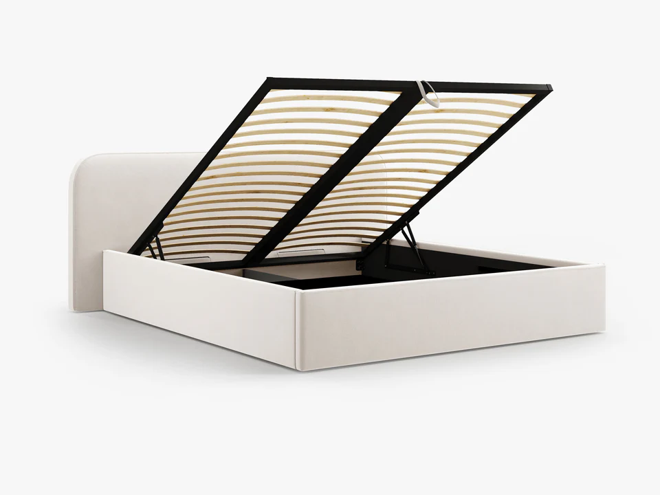 ŁÓŻKO Elizabeth tapicerowane, zaokrąglone, miękkie wezgłowie, tkanina w kolorze kości słoniowej, designerski styl, wyrafinowane ŁÓŻKO Elizabeth tapicerowane, zaokrąglone, miękkie wezgłowie, tkanina w kolorze kości słoniowej, designerski styl, wyrafinowane