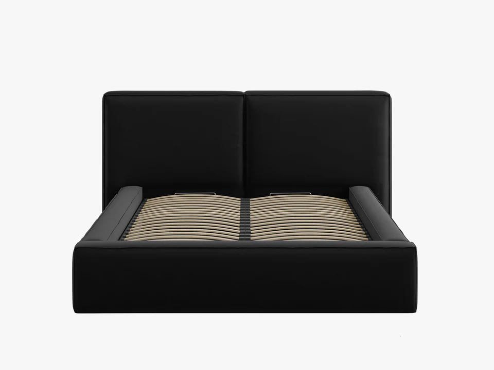 ŁÓŻKO Jodie tapicerowane z miękkim wezgłowiem, czarne, pojemnik na pościel, nowoczesny styl, piękne ŁÓŻKO Jodie tapicerowane z miękkim wezgłowiem, czarne, pojemnik na pościel, nowoczesny styl, piękne