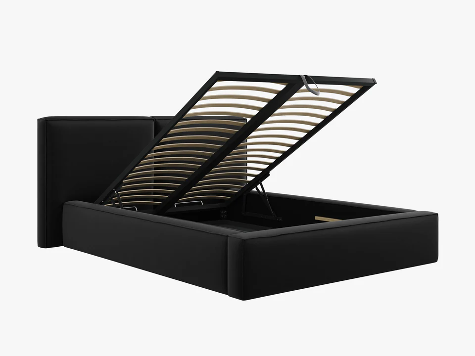 ŁÓŻKO Jodie tapicerowane z miękkim wezgłowiem, czarne, pojemnik na pościel, nowoczesny styl, premium ŁÓŻKO Jodie tapicerowane z miękkim wezgłowiem, czarne, pojemnik na pościel, nowoczesny styl, premium