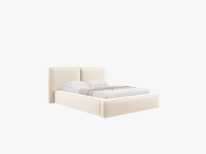 ŁÓŻKO Jodie tapicerowane z miękkim wezgłowiem, jasnobeżowe, pojemnik na pościel, nowoczesny styl ŁÓŻKO Jodie tapicerowane z miękkim wezgłowiem, jasnobeżowe, pojemnik na pościel, nowoczesny styl