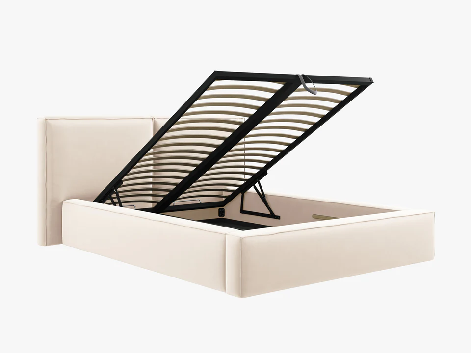 ŁÓŻKO Jodie tapicerowane z miękkim wezgłowiem, jasnobeżowe, pojemnik na pościel, nowoczesny styl, wyjątkowe ŁÓŻKO Jodie tapicerowane z miękkim wezgłowiem, jasnobeżowe, pojemnik na pościel, nowoczesny styl, wyjątkowe