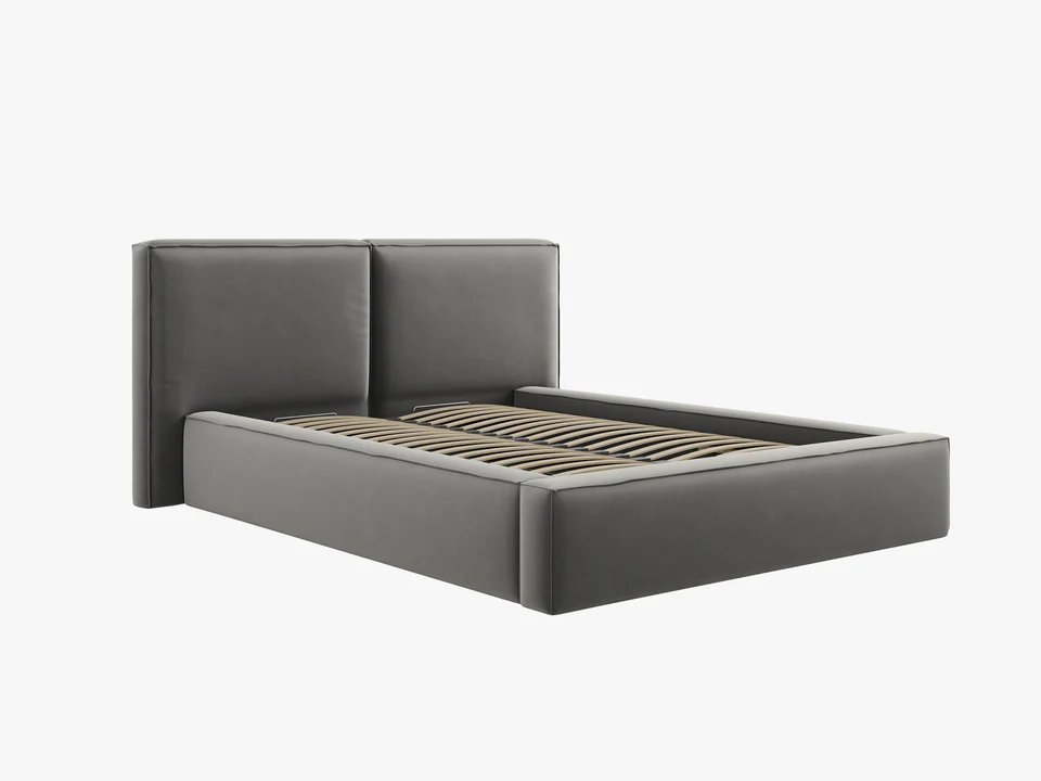 ŁÓŻKO Jodie tapicerowane z miękkim wezgłowiem, jasnoszare, pojemnik na pościel, nowoczesny styl, ekskluzywne ŁÓŻKO Jodie tapicerowane z miękkim wezgłowiem, jasnoszare, pojemnik na pościel, nowoczesny styl, ekskluzywne