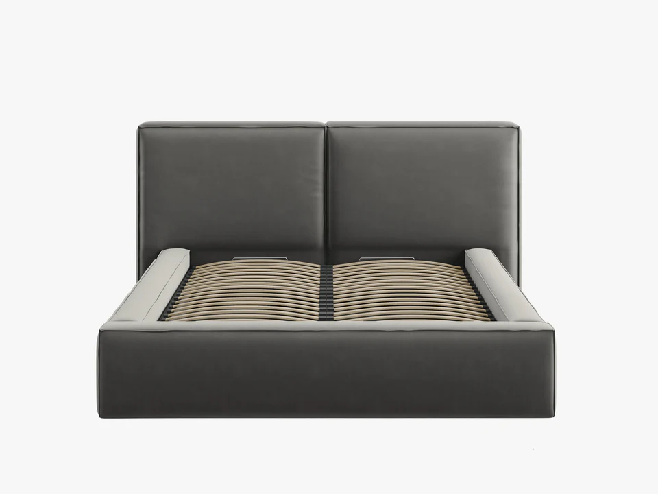 ŁÓŻKO Jodie tapicerowane z miękkim wezgłowiem, jasnoszare, pojemnik na pościel, nowoczesny styl, piękne ŁÓŻKO Jodie tapicerowane z miękkim wezgłowiem, jasnoszare, pojemnik na pościel, nowoczesny styl, piękne