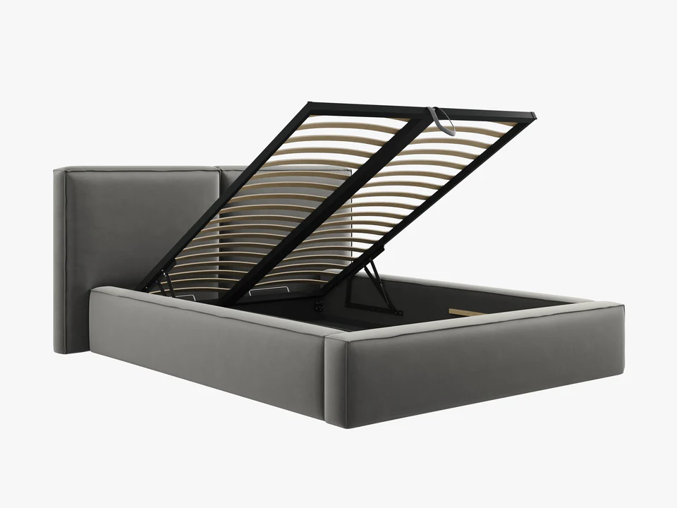 ŁÓŻKO Jodie tapicerowane z miękkim wezgłowiem, jasnoszare, pojemnik na pościel, nowoczesny styl, premium ŁÓŻKO Jodie tapicerowane z miękkim wezgłowiem, jasnoszare, pojemnik na pościel, nowoczesny styl, premium