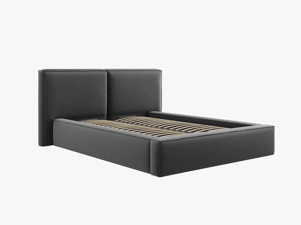 ŁÓŻKO Jodie tapicerowane z miękkim wezgłowiem, szare, pojemnik na pościel, nowoczesny styl, ekskluzywne ŁÓŻKO Jodie tapicerowane z miękkim wezgłowiem, szare, pojemnik na pościel, nowoczesny styl, ekskluzywne