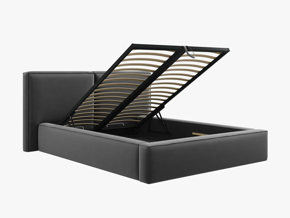 ŁÓŻKO Jodie tapicerowane z miękkim wezgłowiem, szare, pojemnik na pościel, nowoczesny styl, premium ŁÓŻKO Jodie tapicerowane z miękkim wezgłowiem, szare, pojemnik na pościel, nowoczesny styl, premium