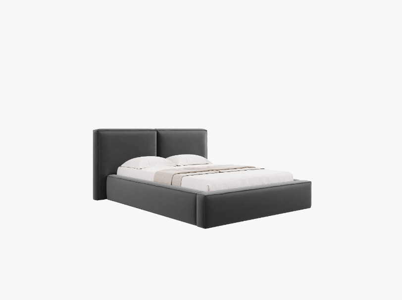 ŁÓŻKO Jodie tapicerowane z miękkim wezgłowiem, szare, pojemnik na pościel, nowoczesny styl ŁÓŻKO Jodie tapicerowane z miękkim wezgłowiem, szare, pojemnik na pościel, nowoczesny styl