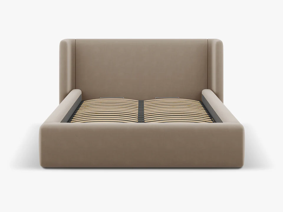 ŁÓŻKO Jolene tapicerowane, z załamanym wezgłowiem i pojemnikiem na pościel, cappuccino, proste linie, nowoczesny styl, piękne ŁÓŻKO Jolene tapicerowane, z załamanym wezgłowiem i pojemnikiem na pościel, cappuccino, proste linie, nowoczesny styl, piękne