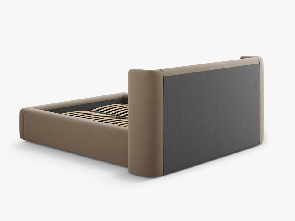 ŁÓŻKO Jolene tapicerowane, z załamanym wezgłowiem i pojemnikiem na pościel, cappuccino, proste linie, nowoczesny styl, wyjątkowe ŁÓŻKO Jolene tapicerowane, z załamanym wezgłowiem i pojemnikiem na pościel, cappuccino, proste linie, nowoczesny styl, wyjątkowe
