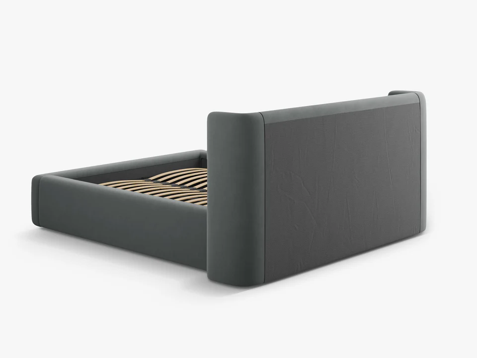 ŁÓŻKO Jolene tapicerowane, z załamanym wezgłowiem i pojemnikiem na pościel, proste linie, nowoczesny styl, do sypialni ŁÓŻKO Jolene tapicerowane, z załamanym wezgłowiem i pojemnikiem na pościel, proste linie, nowoczesny styl, do sypialni