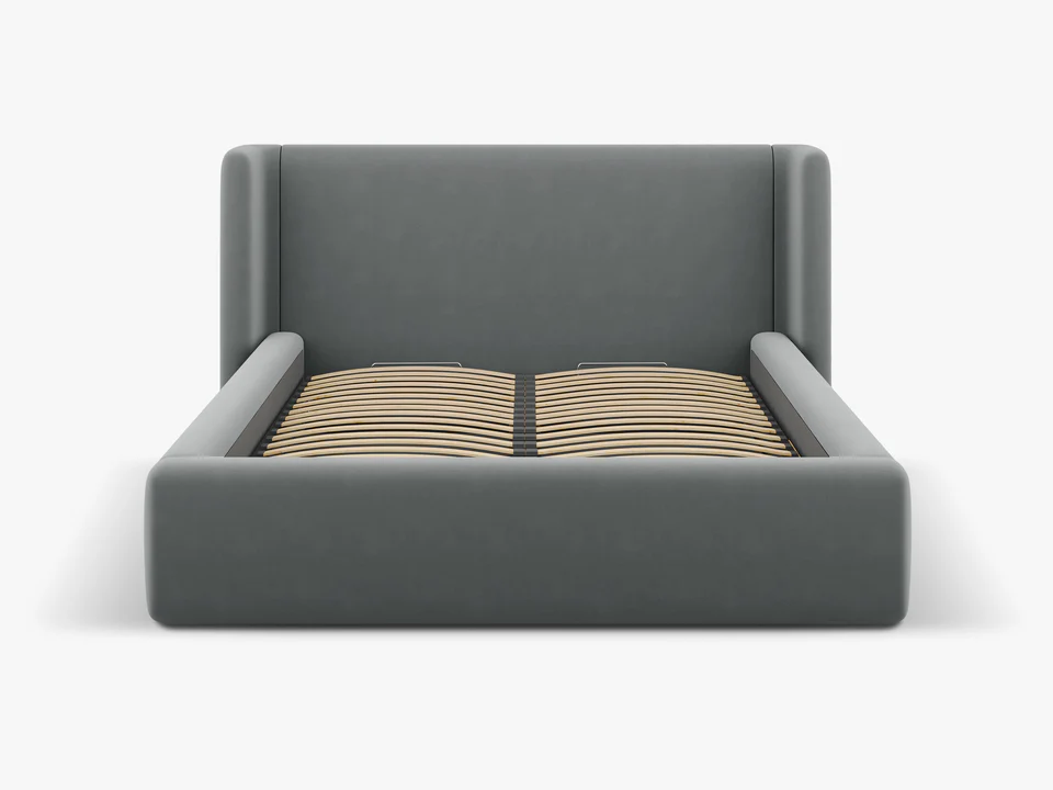 ŁÓŻKO Jolene tapicerowane, z załamanym wezgłowiem i pojemnikiem na pościel, proste linie, nowoczesny styl, piękne ŁÓŻKO Jolene tapicerowane, z załamanym wezgłowiem i pojemnikiem na pościel, proste linie, nowoczesny styl, piękne