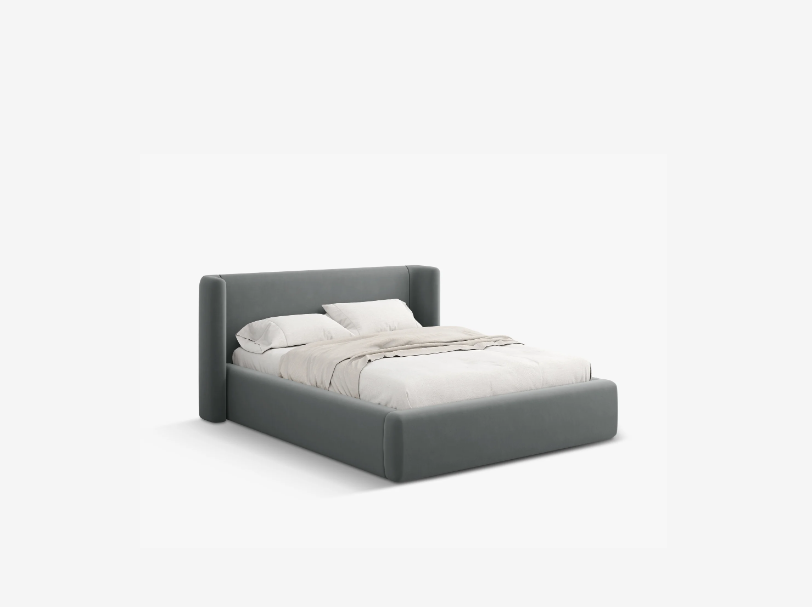 ŁÓŻKO Jolene tapicerowane, z załamanym wezgłowiem i pojemnikiem na pościel, proste linie, nowoczesny styl ŁÓŻKO Jolene tapicerowane, z załamanym wezgłowiem i pojemnikiem na pościel, proste linie, nowoczesny styl