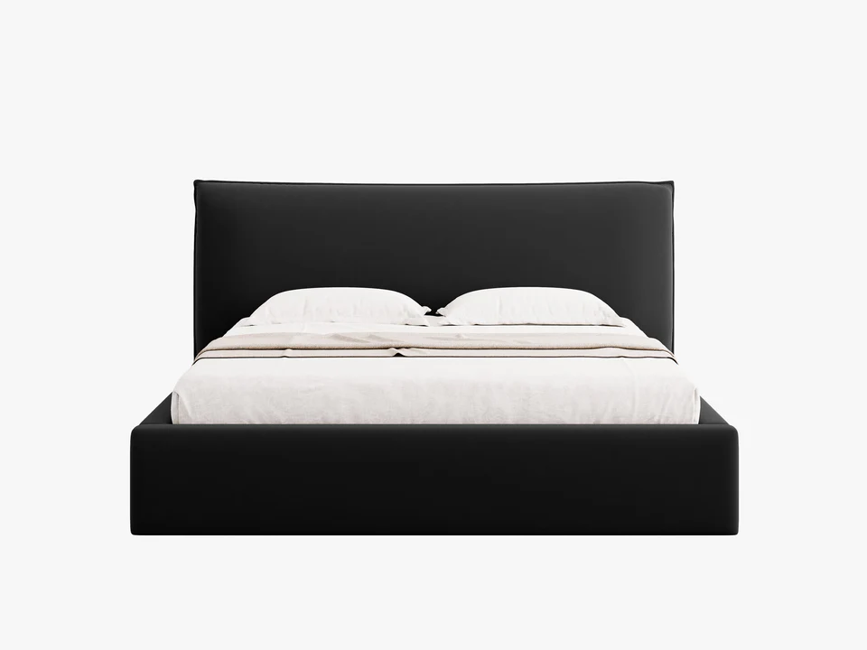 ŁÓŻKO Kaelle tapicerowane, z miękkim wezgłowiem i pojemnikiem na pościel, czarna tapicerka, nowoczesny styl, ekskluzywne ŁÓŻKO Kaelle tapicerowane, z miękkim wezgłowiem i pojemnikiem na pościel, czarna tapicerka, nowoczesny styl, ekskluzywne