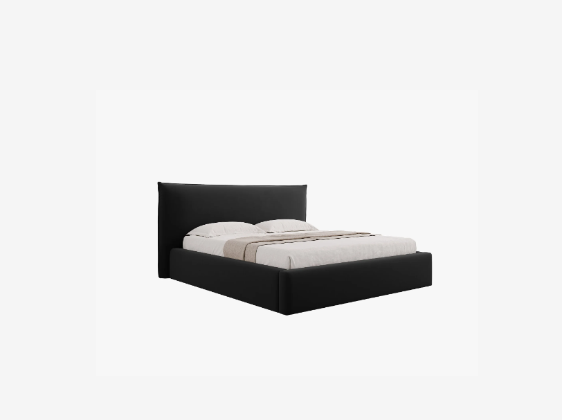 ŁÓŻKO Kaelle tapicerowane, z miękkim wezgłowiem i pojemnikiem na pościel, czarna tapicerka, nowoczesny styl ŁÓŻKO Kaelle tapicerowane, z miękkim wezgłowiem i pojemnikiem na pościel, czarna tapicerka, nowoczesny styl