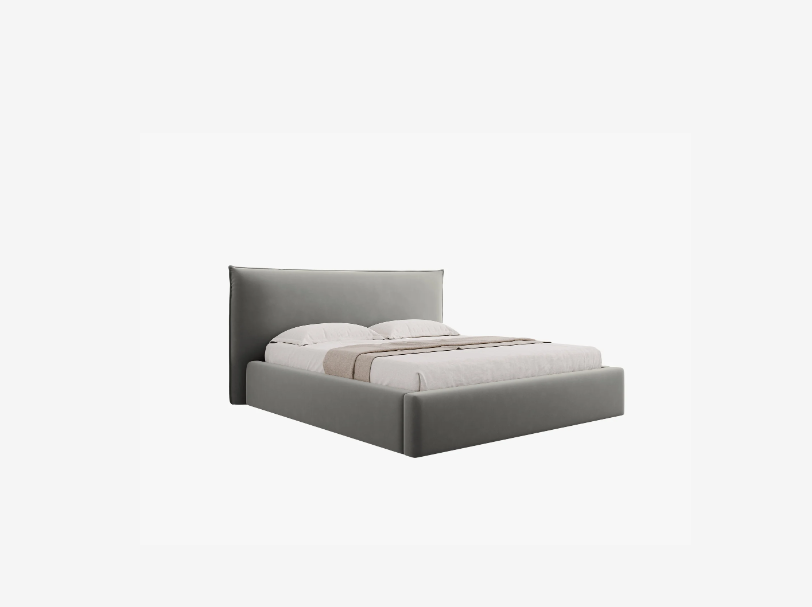 ŁÓŻKO Kaelle tapicerowane, z miękkim wezgłowiem i pojemnikiem na pościel, jasnoszara tapicerka, nowoczesny styl ŁÓŻKO Kaelle tapicerowane, z miękkim wezgłowiem i pojemnikiem na pościel, jasnoszara tapicerka, nowoczesny styl