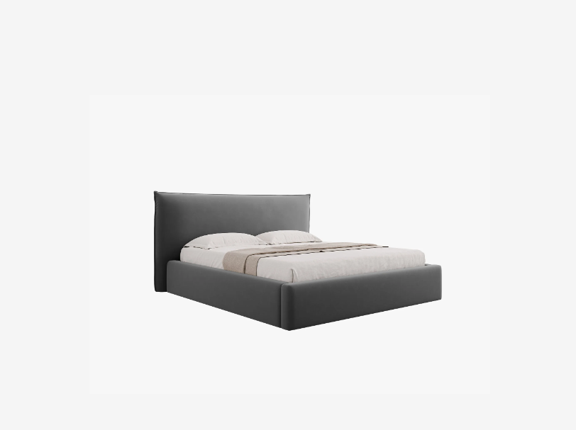 ŁÓŻKO Kaelle tapicerowane, z miękkim wezgłowiem i pojemnikiem na pościel, szara tapicerka, nowoczesny styl ŁÓŻKO Kaelle tapicerowane, z miękkim wezgłowiem i pojemnikiem na pościel, szara tapicerka, nowoczesny styl