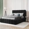 ŁÓŻKO Kelp tapicerowane, pionowe przeszycia, falista krawędź, czarna tkanina, designerski styl, do sypialni