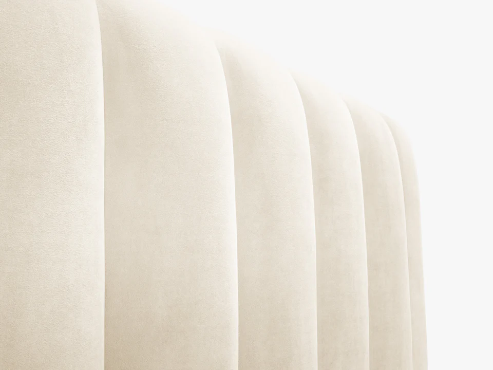 ŁÓŻKO Kelp tapicerowane, pionowe przeszycia, falista krawędź, jasnobeżowa tkanina, designerski styl, wyjątkowe ŁÓŻKO Kelp tapicerowane, pionowe przeszycia, falista krawędź, jasnobeżowa tkanina, designerski styl, wyjątkowe