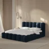 ŁÓŻKO Lupine tapicerowane, zaokrąglone kształty, piękne pionowe przeszycia, ciemnoniebieska tkanina, designerski styl, do sypialni