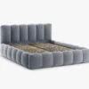 ŁÓŻKO Lupine tapicerowane, zaokrąglone kształty, piękne pionowe przeszycia, szara tkanina, designerski styl, piękne