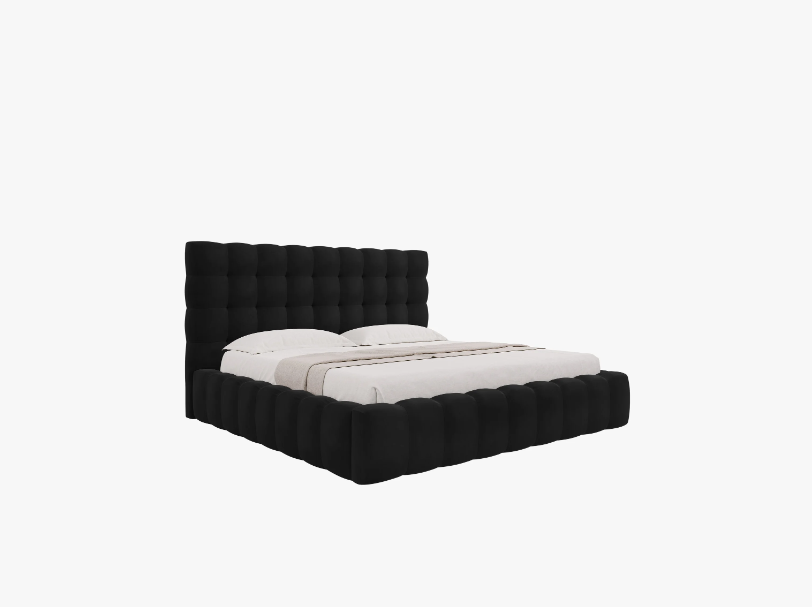 ŁÓŻKO Mamaia tapicerowane, designerskie przeszycia, czarna tkanina, designerski styl ŁÓŻKO Mamaia tapicerowane, designerskie przeszycia, czarna tkanina, designerski styl