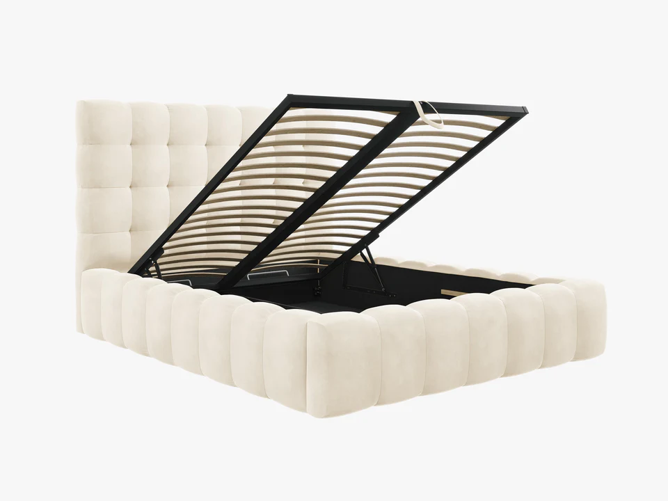 ŁÓŻKO Mamaia tapicerowane, designerskie przeszycia, jasnobeżowa tkanina, designerski styl, piękne ŁÓŻKO Mamaia tapicerowane, designerskie przeszycia, jasnobeżowa tkanina, designerski styl, piękne