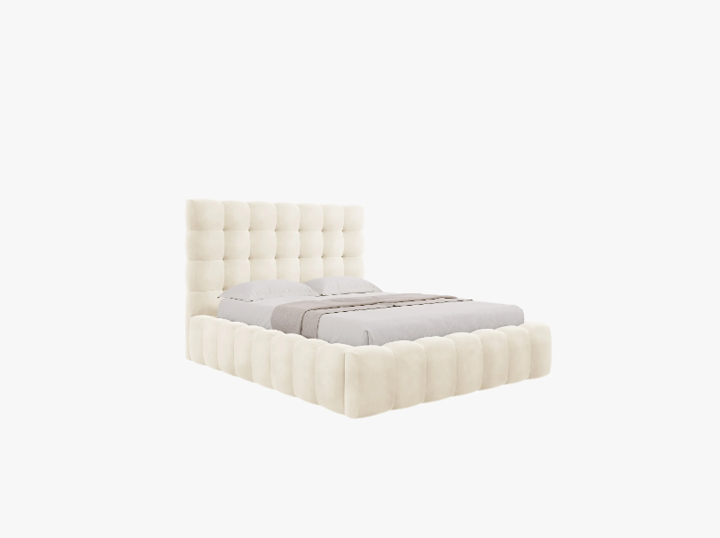 ŁÓŻKO Mamaia tapicerowane, designerskie przeszycia, jasnobeżowa tkanina, designerski styl ŁÓŻKO Mamaia tapicerowane, designerskie przeszycia, jasnobeżowa tkanina, designerski styl