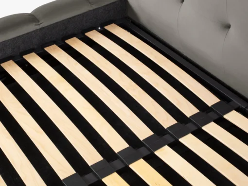 ŁÓŻKO Mamaia tapicerowane, designerskie przeszycia, jasnoszara tkanina, designerski styl, premium