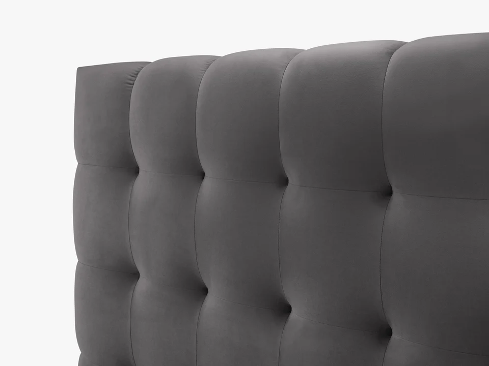 ŁÓŻKO Mamaia tapicerowane, designerskie przeszycia, szara tkanina, designerski styl, najwyższa jakość