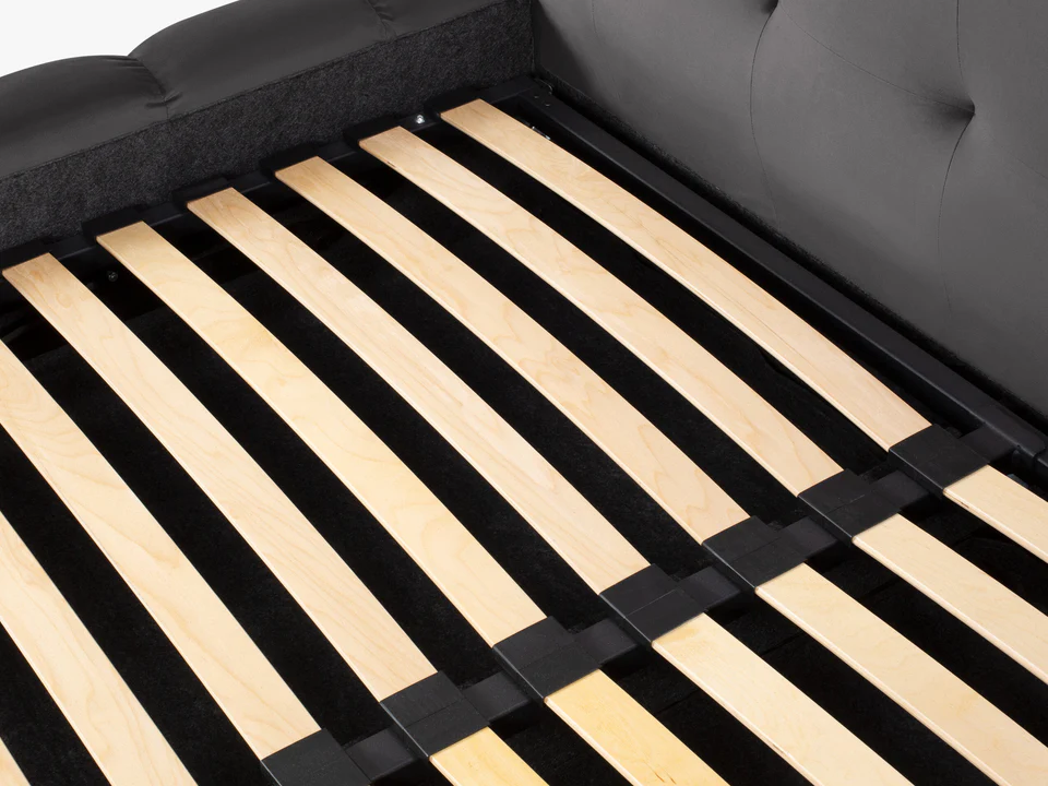 ŁÓŻKO Mamaia tapicerowane, designerskie przeszycia, szara tkanina, designerski styl, premium