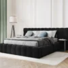 ŁÓŻKO Mamaia tapicerowane, z podwójnym wezgłowiem, nowoczesne przeszycia, falista krawędź, czarna tkanina, designerski styl, do sypialni