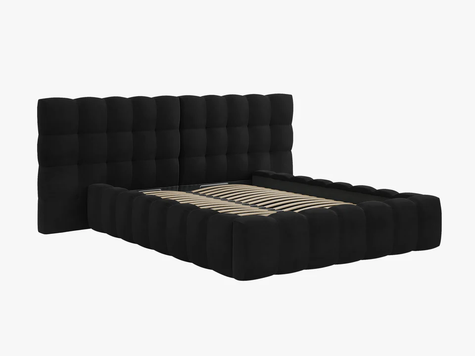ŁÓŻKO Mamaia tapicerowane, z podwójnym wezgłowiem, nowoczesne przeszycia, falista krawędź, czarna tkanina, designerski styl, piękne ŁÓŻKO Mamaia tapicerowane, z podwójnym wezgłowiem, nowoczesne przeszycia, falista krawędź, czarna tkanina, designerski styl, piękne