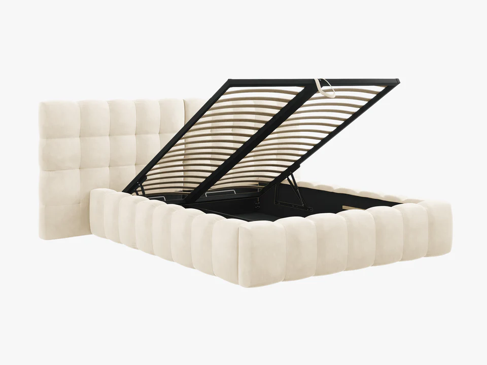 ŁÓŻKO Mamaia tapicerowane, z podwójnym wezgłowiem, nowoczesne przeszycia, falista krawędź, jasnobeżowa tkanina, designerski styl, premium ŁÓŻKO Mamaia tapicerowane, z podwójnym wezgłowiem, nowoczesne przeszycia, falista krawędź, jasnobeżowa tkanina, designerski styl, premium