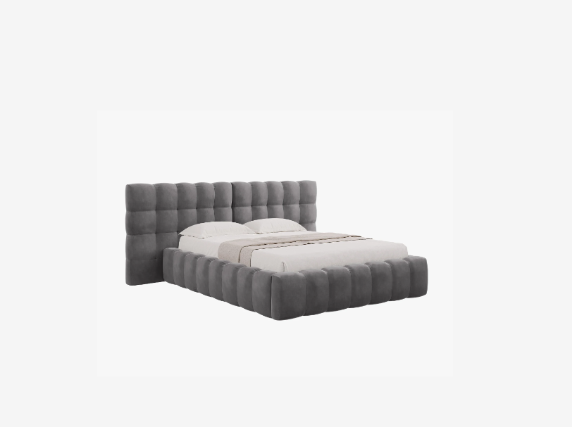 ŁÓŻKO Mamaia tapicerowane, z podwójnym wezgłowiem, nowoczesne przeszycia, falista krawędź, szara tkanina, designerski styl ŁÓŻKO Mamaia tapicerowane, z podwójnym wezgłowiem, nowoczesne przeszycia, falista krawędź, szara tkanina, designerski styl