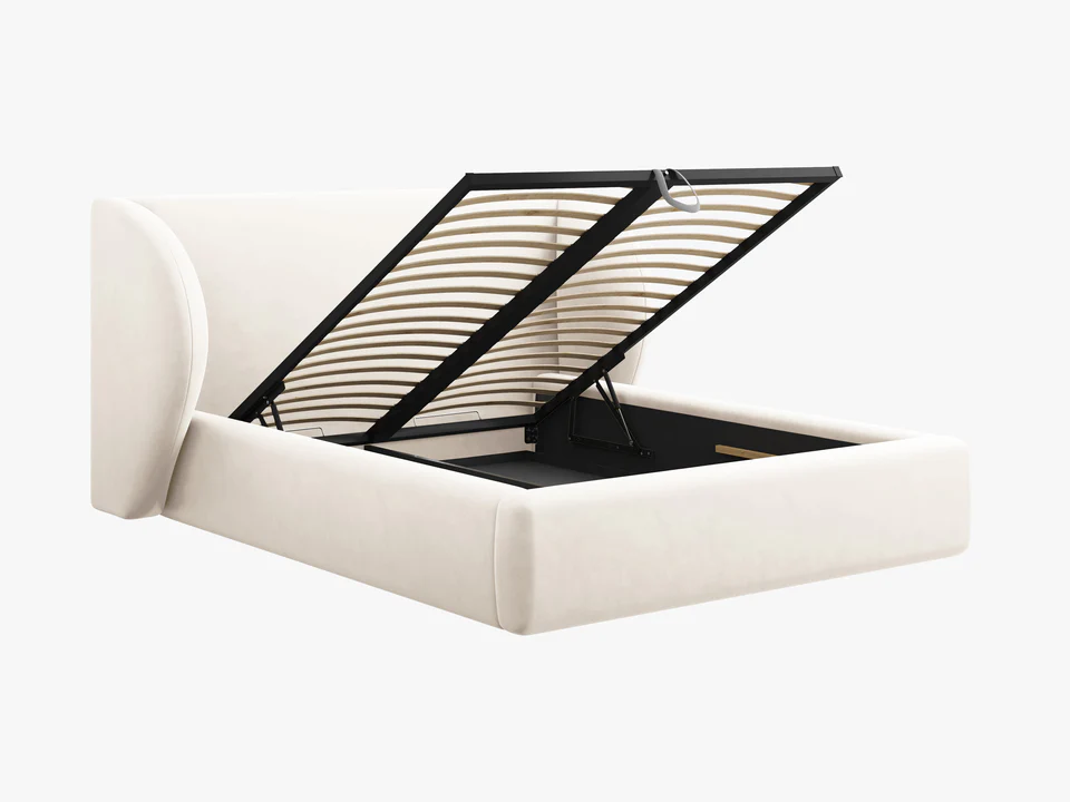 ŁÓŻKO Miley tapicerowane, proste kształty, nowoczesna forma zagłówka, beżowa tkanina, designerski styl, premium ŁÓŻKO Miley tapicerowane, proste kształty, nowoczesna forma zagłówka, beżowa tkanina, designerski styl, premium