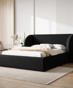ŁÓŻKO Miley tapicerowane, proste kształty, nowoczesna forma zagłówka, czarna tkanina, designerski styl, do sypialni