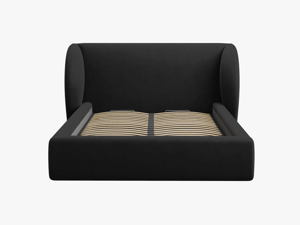 ŁÓŻKO Miley tapicerowane, proste kształty, nowoczesna forma zagłówka, czarna tkanina, designerski styl, ekskluzywne ŁÓŻKO Miley tapicerowane, proste kształty, nowoczesna forma zagłówka, czarna tkanina, designerski styl, ekskluzywne