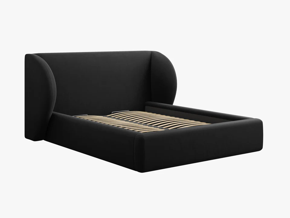 ŁÓŻKO Miley tapicerowane, proste kształty, nowoczesna forma zagłówka, czarna tkanina, designerski styl, piękne ŁÓŻKO Miley tapicerowane, proste kształty, nowoczesna forma zagłówka, czarna tkanina, designerski styl, piękne