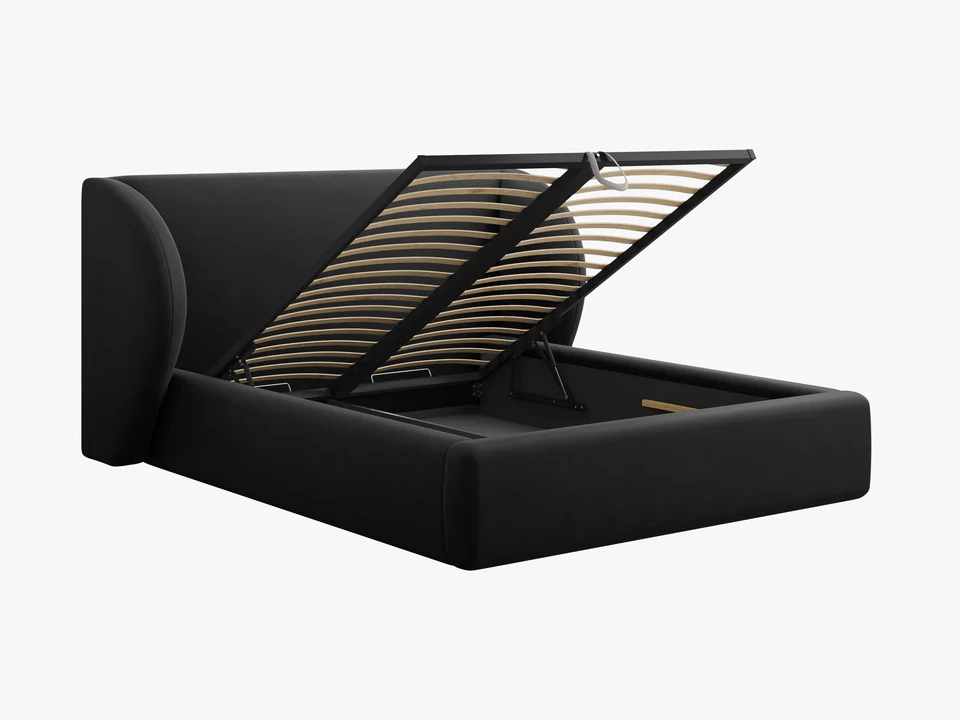 ŁÓŻKO Miley tapicerowane, proste kształty, nowoczesna forma zagłówka, czarna tkanina, designerski styl, premium ŁÓŻKO Miley tapicerowane, proste kształty, nowoczesna forma zagłówka, czarna tkanina, designerski styl, premium