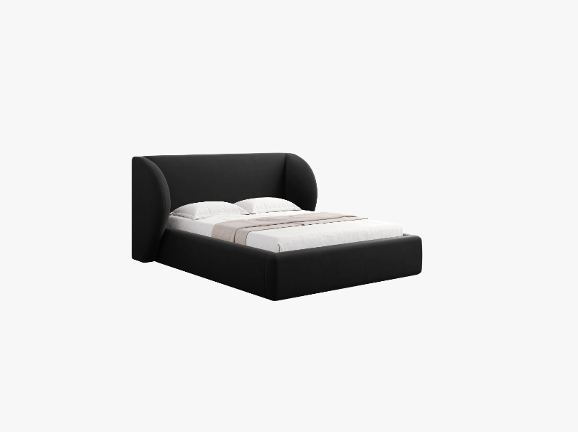 ŁÓŻKO Miley tapicerowane, proste kształty, nowoczesna forma zagłówka, czarna tkanina, designerski styl ŁÓŻKO Miley tapicerowane, proste kształty, nowoczesna forma zagłówka, czarna tkanina, designerski styl